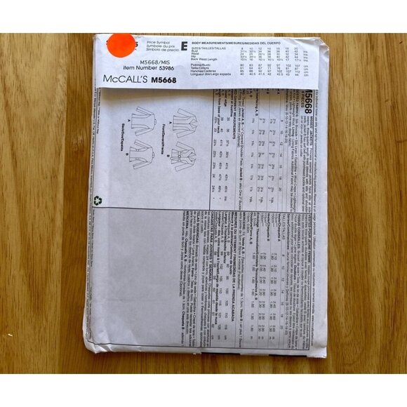 McCall # M5668 Jacket Sewing Pattern Size 8 - 20 sku 0279 UNCUT - Picture 4 of 4